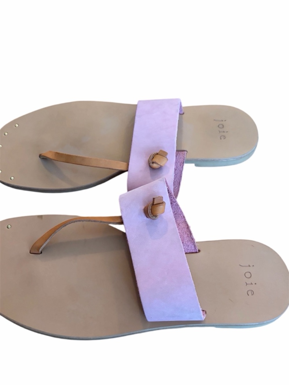 Joie Lilac and Tan Leather Toe-Loop Slide Sandals - Picture 2 of 5